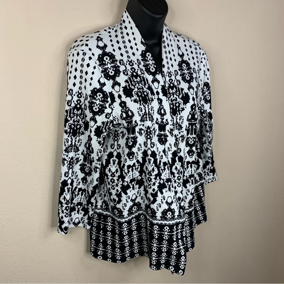 Rafaella Black White Print Shrug Sweater Cardigan Large Open Front Long Sleeve - Picture 4 of 10